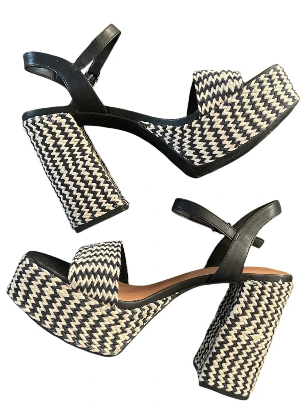 Universal Thread India Platform Heels black & white woven zigzag boho chic 9